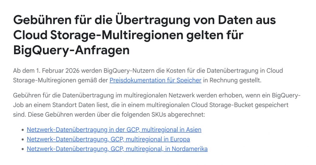BigQuery & Cloud Storage Gebühren für Multi-Region-Reads aktiv