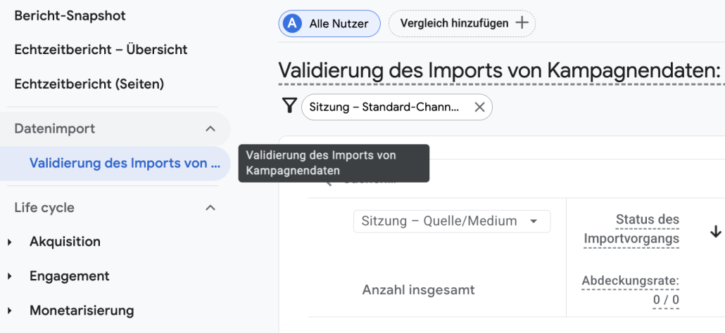 GA4 - Neuer Validierungsbericht für importierte Kampagnendaten