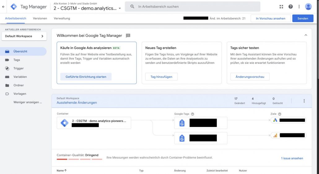 GTM- Neue Overview-Seite vereinfacht die Container-Verwaltung