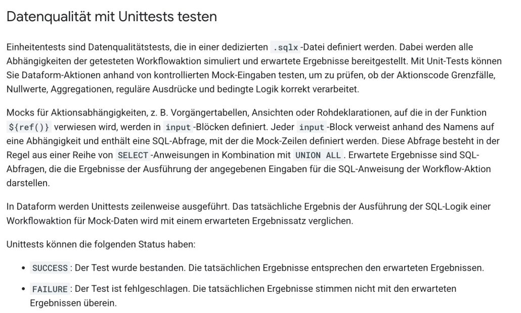 Dataform- Unit Tests für SQL-Transformationen allgemein verfügbar